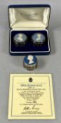 THREE HALLMARKED SILVER WEDGWOOD JASPERWARE CAMEO CIRCULAR LIDDED BOXES, Queen Elizabeth II numbered