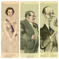 RONALD SEARLE three colour prints - caricature portraits published for Punch 1956/1957, HRH Princess