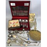 SMALL SILVER, PLATED & OTHER CUTLERY & COLLECTABLES, small silver comprises enamel top cut glass