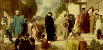 FREDERIC LORD LEIGHTON PRA reverse print on glass - 'Study for Captive Andromache', 26 x 54cms