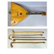 GROUP OF MIXED COLLECTABLES including a Russian Balalaika 105cms (l) and five various wooden walking