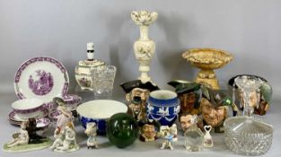 MIXED CERAMICS & GLASSWARE, including seven Royal Doulton character jugs, Adams blue and white