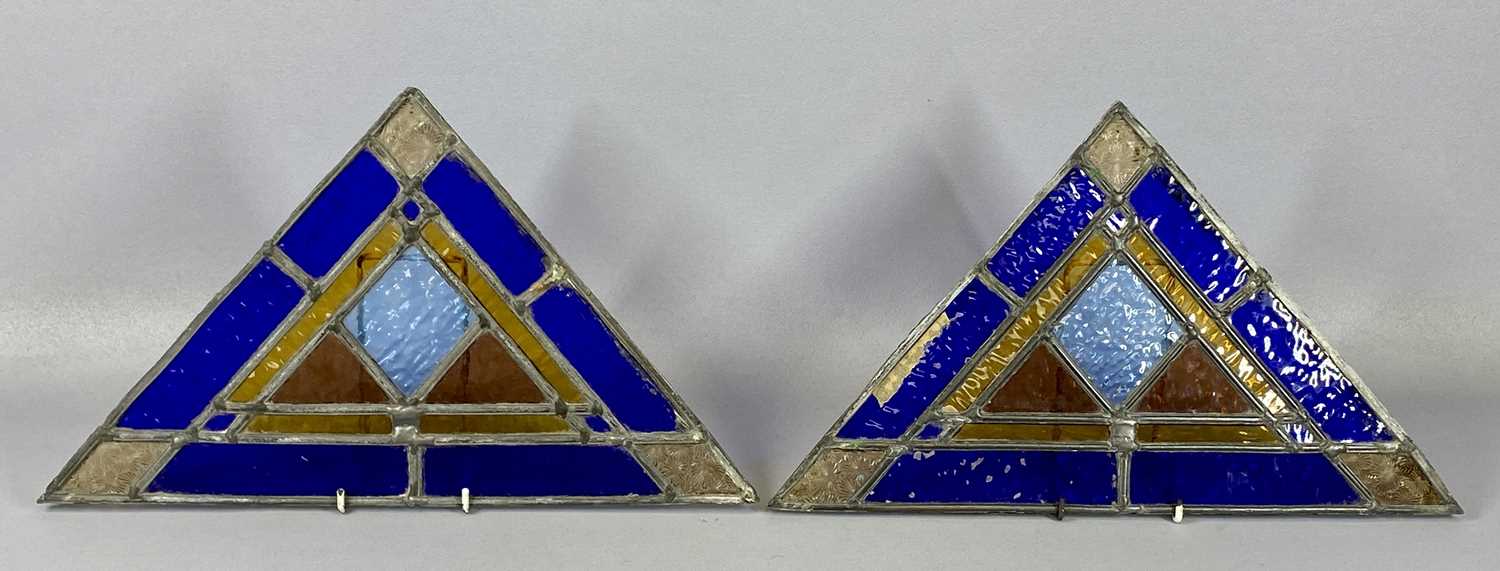 PAIR OF CONTINENTIAL CANDLESTICKS & TWO DIAMOND SHAPE STAINED GLASS WINDOW PANELS, 24cms (h), 13 x - Image 3 of 3