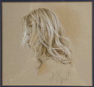 ‡ KAY BOYCE (British Contemporary) pastel on paper - head and shoulder study of a young woman,