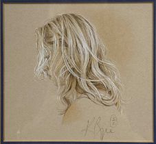 ‡ KAY BOYCE (British Contemporary) pastel on paper - head and shoulder study of a young woman,