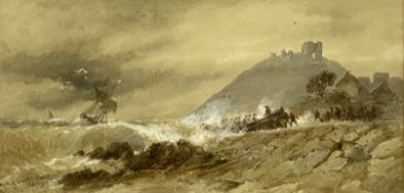 ‡ THOMAS BUSH HARDY (1842 - 1897) watercolour - entitled verso "Wreck off Criccieth, North Wales",