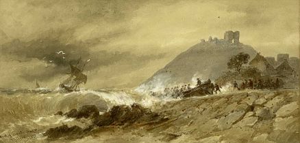 ‡ THOMAS BUSH HARDY (1842 - 1897) watercolour - entitled verso "Wreck off Criccieth, North Wales",