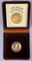 QUEEN ELIZABETH II 1981 GOLD PROOF FULL SOVEREIGN, protective plastic capsule, original presentation