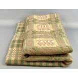 WELSH WOOLEN BLANKET, pink, green and cream geometric pattern, double sided, 214 x 183cms