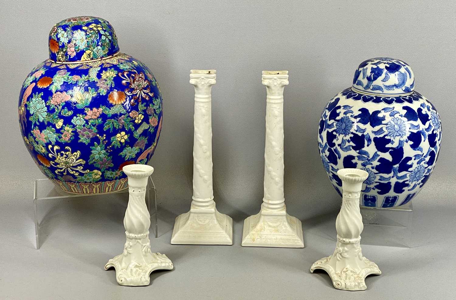 GROUP OF MIXED CERAMICS, including a contemporary Chinese ginger jar and cover, polychrome floral - Image 2 of 6