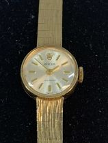 VINTAGE 9CT GOLD ROLEX PRECISION LADIES BRACELET WRISTWATCH, silvered circular dial, gilt baton