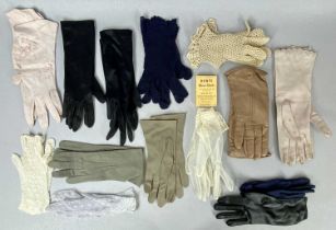 MIXED COLLECTABLES including various Edwardian lace and leather gloves, enamelled folding opera