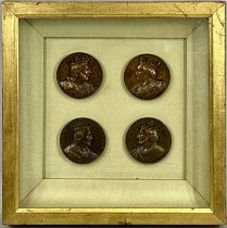 ARMAND-AUGUSTE CAQUE CASED SET OF FOUR BRONZE MEDALS, all signed Caque, dated 1838, depicting