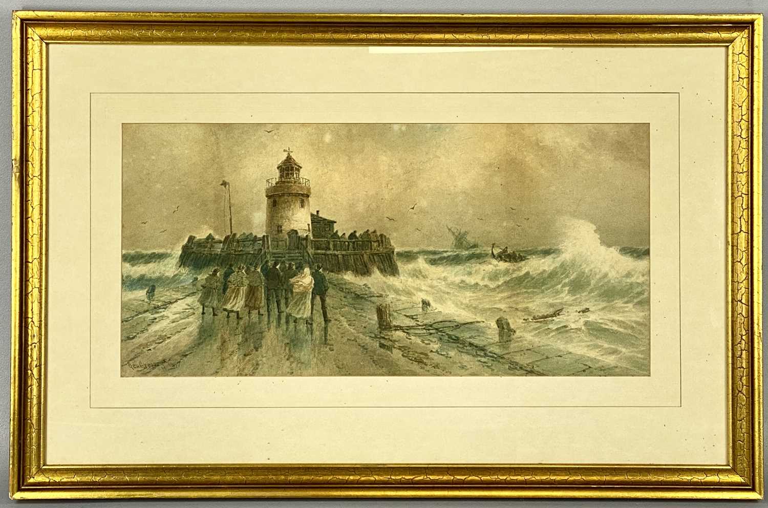 GEORGE GREGORY (British. 1849-1938) watercolour - unusual marine composition with distant ship - Image 2 of 4