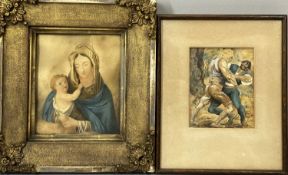 EARLY 19TH CENTURY watercolour - Madonna and child, unsigned, 17 x 15cms, and J F G Tod (20th