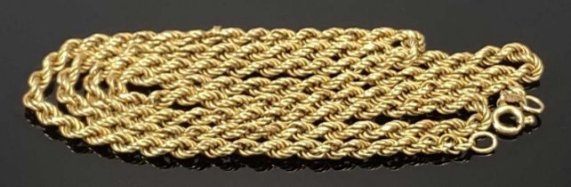 9CT YELLOW GOLD ROPE TWIST NECKLACE, 67cms L, 8.6g Provenance: deceased estate Ynys Mon