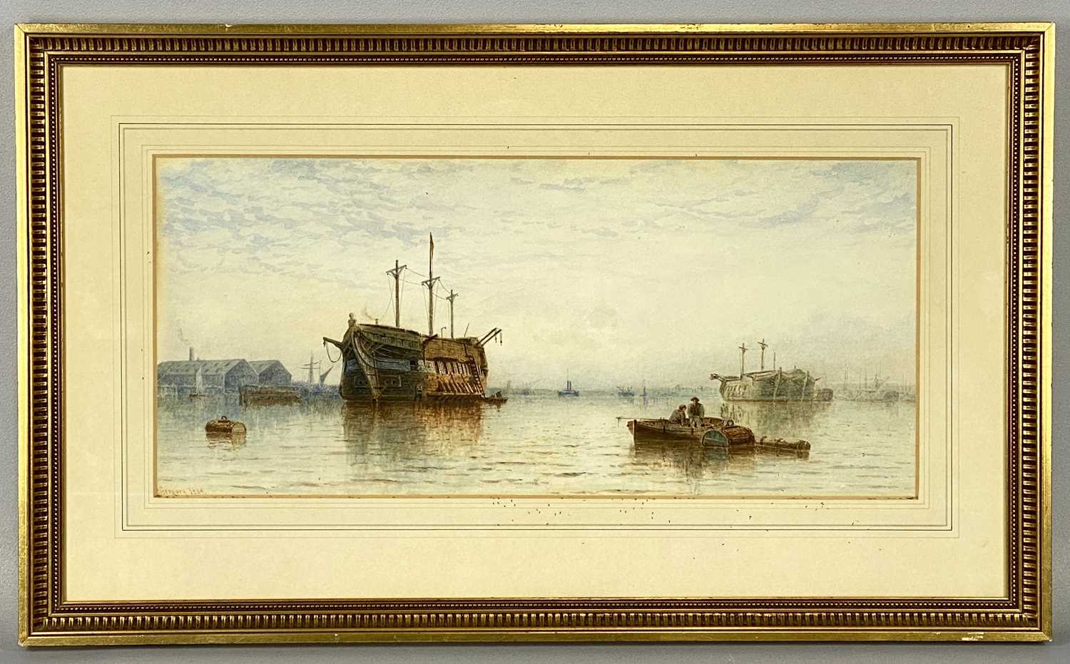 GEORGE GREGORY (1849-1938) watercolour - study of a gun-ship in harbour, believed to be HMS - Image 2 of 4