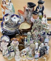 COLLECTION OF STAFFORDSHIRE FIGURES & OTHER ORNAMENTS, 19th Century and later, including Toby jug '