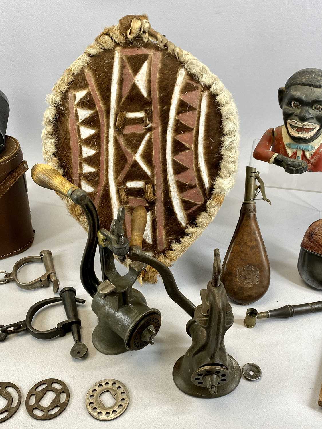 GROUP OF MIXED 19TH CENTURY & LATER COLLECTABLES, including leather shot flask, embossed with London - Image 3 of 5