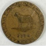 BRITISH TOKEN COPPER HALFPENNY 1794, Leighton Buzzard lace manufactory with a seated lady reverse