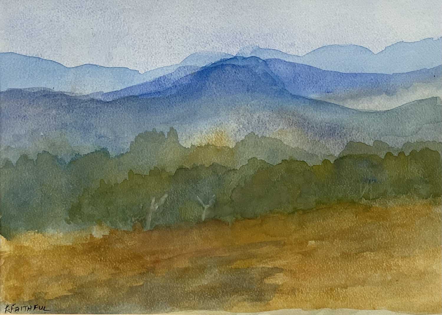 KAY FAITHFUL (Australian, 1930-1999) watercolour - titled verso 'Blue Hills, April 1994, Edith Grove