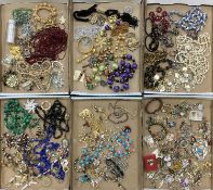 LARGE QUANTITY OF COSTUME JEWELLERY CONTAINED IN SIX CARDBOARD TRAYS Provenance: private