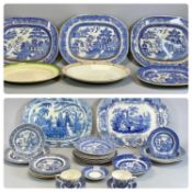 ANTIQUE STAFFORDSHIRE BLUE & WHITE TRANSFER DECORATED MEAT PLATES, William Davenport 'Chinese Ruins'