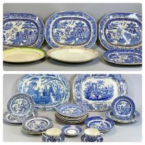 ANTIQUE STAFFORDSHIRE BLUE & WHITE TRANSFER DECORATED MEAT PLATES, William Davenport 'Chinese Ruins'