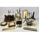 ANTIQUE METALWARE & OTHER ITEMS, including 4 x wrought iron rush light holders, 42cms H the tallest,