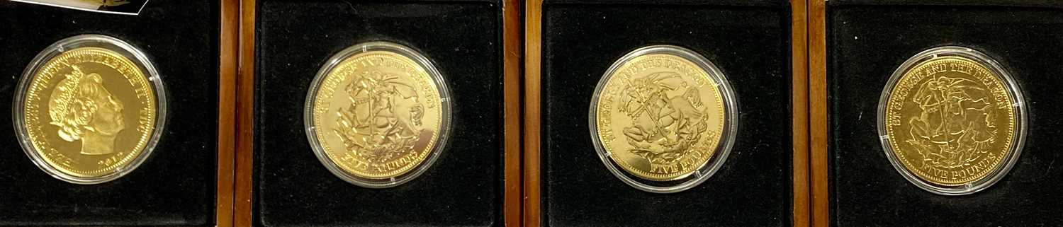 FOUR LONDON MINT GOLD PLATED £5 COINS, other British gold plated coins, commemorative crowns etc, - Image 6 of 6