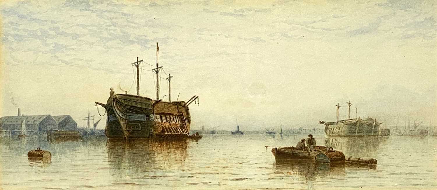 GEORGE GREGORY (1849-1938) watercolour - study of a gun-ship in harbour, believed to be HMS