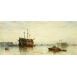 GEORGE GREGORY (1849-1938) watercolour - study of a gun-ship in harbour, believed to be HMS