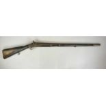 19TH CENTURY FOUR BAND PERCUSSION RIFLE, 89cms barrel, brass patch box to stock, with ramrod