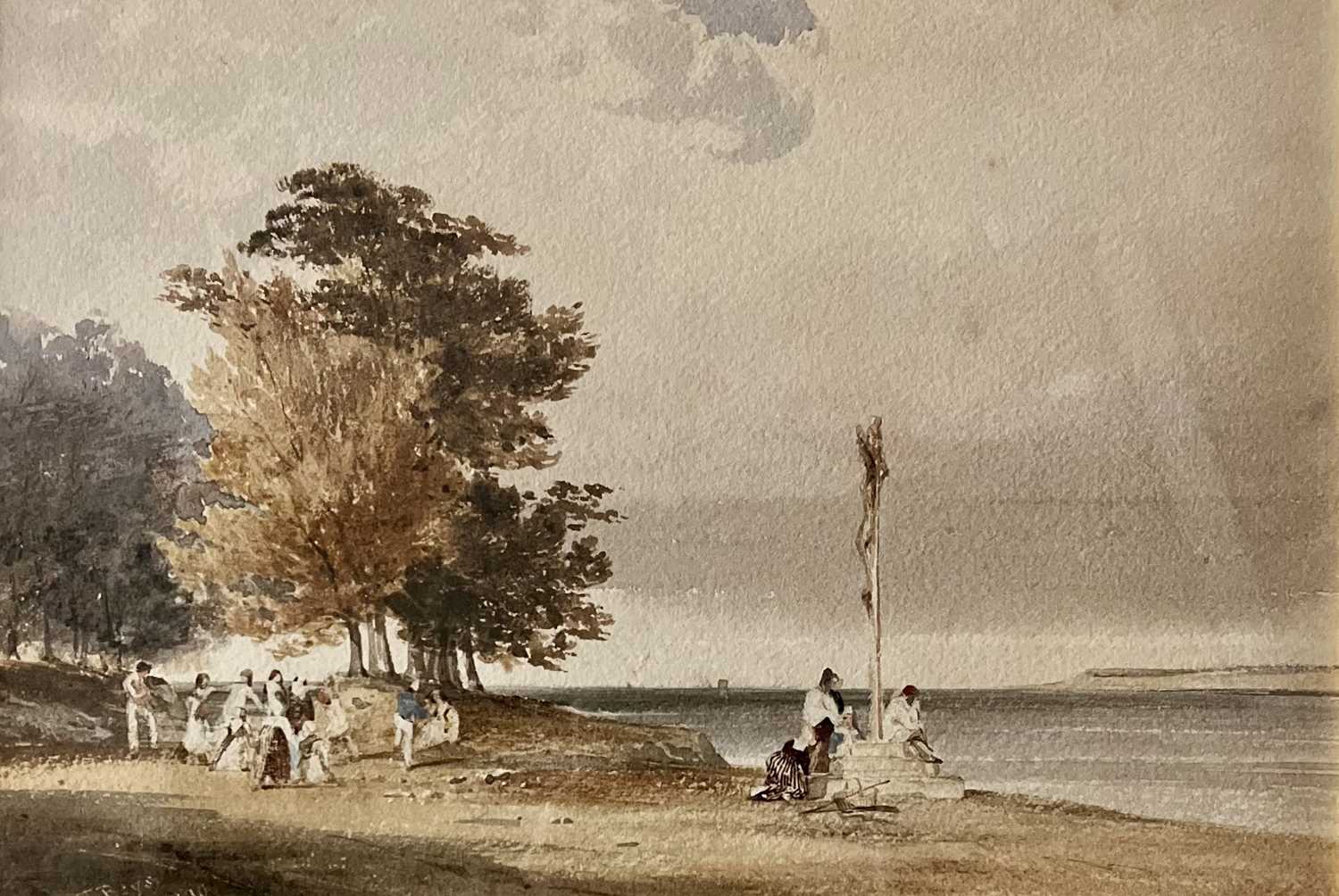 THOMAS SHOTTER BOYS NWS (British, 1803-1874) watercolour - coastal scene with figures and