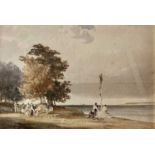 THOMAS SHOTTER BOYS NWS (British, 1803-1874) watercolour - coastal scene with figures and