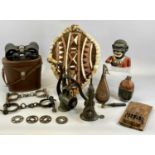 GROUP OF MIXED 19TH CENTURY & LATER COLLECTABLES, including leather shot flask, embossed with London