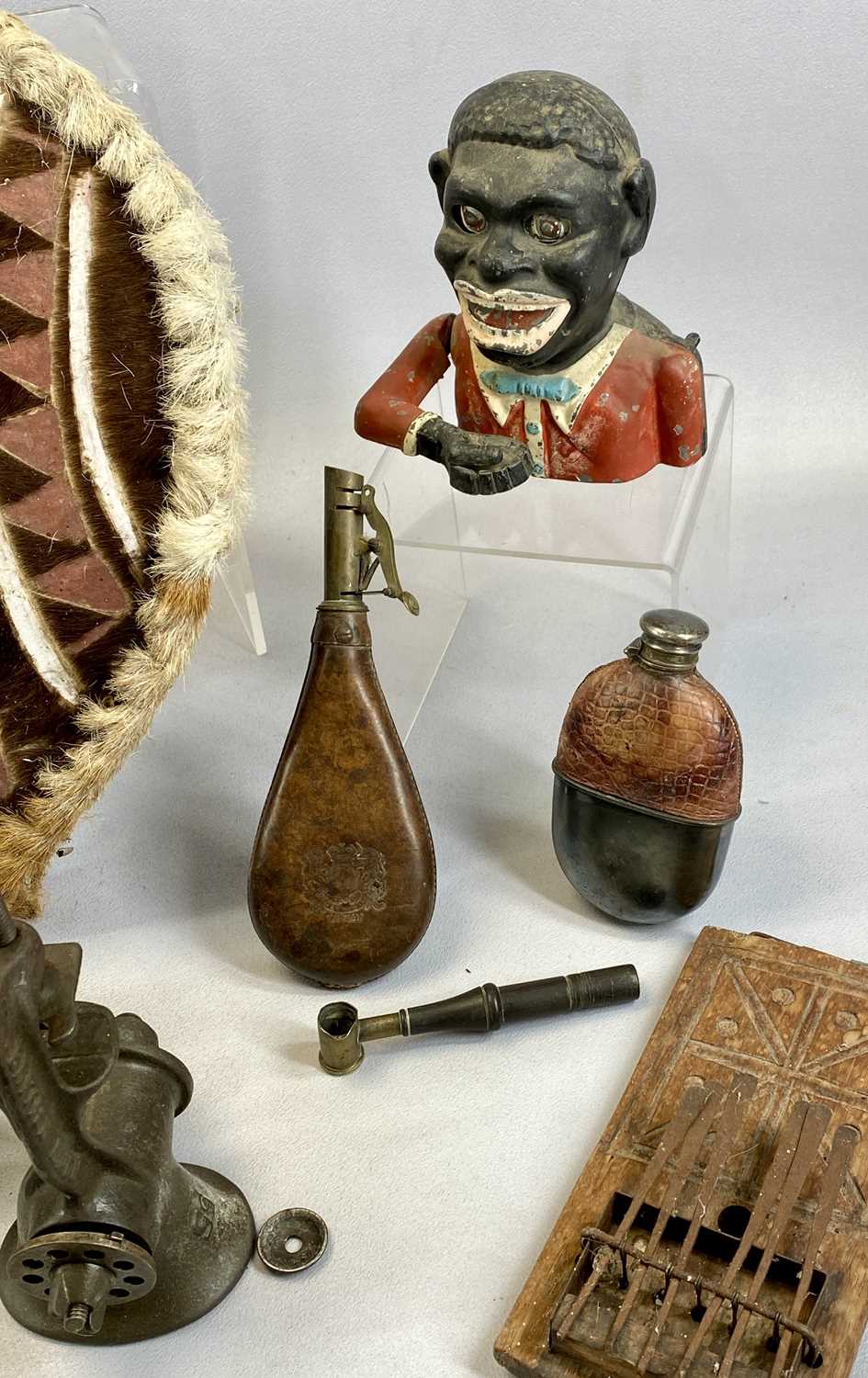 GROUP OF MIXED 19TH CENTURY & LATER COLLECTABLES, including leather shot flask, embossed with London - Image 2 of 5