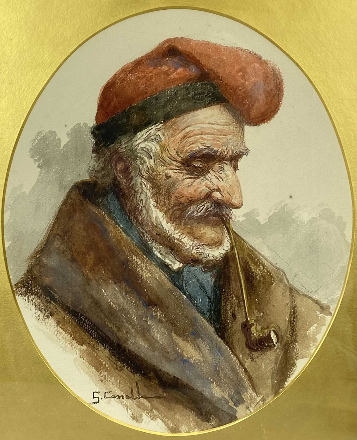 GIUSEPPE CANELLA (Italian 1837-1917) pair of oval watercolours - Neopolitan couple, signed lower - Image 2 of 5