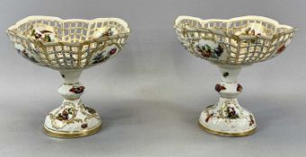 AUGUSTUS REX PORCELAIN COMPORTS, a pair, late 19th century, circular pierced basket form bowls on