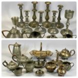 COLLECTION OF 18TH CENTURY & LATER PEWTER including candlesticks, 3 x pairs, baluster columns and