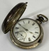 COLEMAN, PWLLHELI, VICTORIAN SILVER PAIR CASED VERGE POCKET WATCH, white enamel dial with Roman