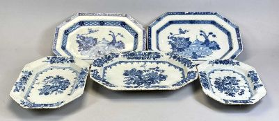 PAIR OF IRISH DELFT OCTAGONAL BLUE & WHITE SERVING PLATTERS, mid 18th Century, 'Vase of Feathers'