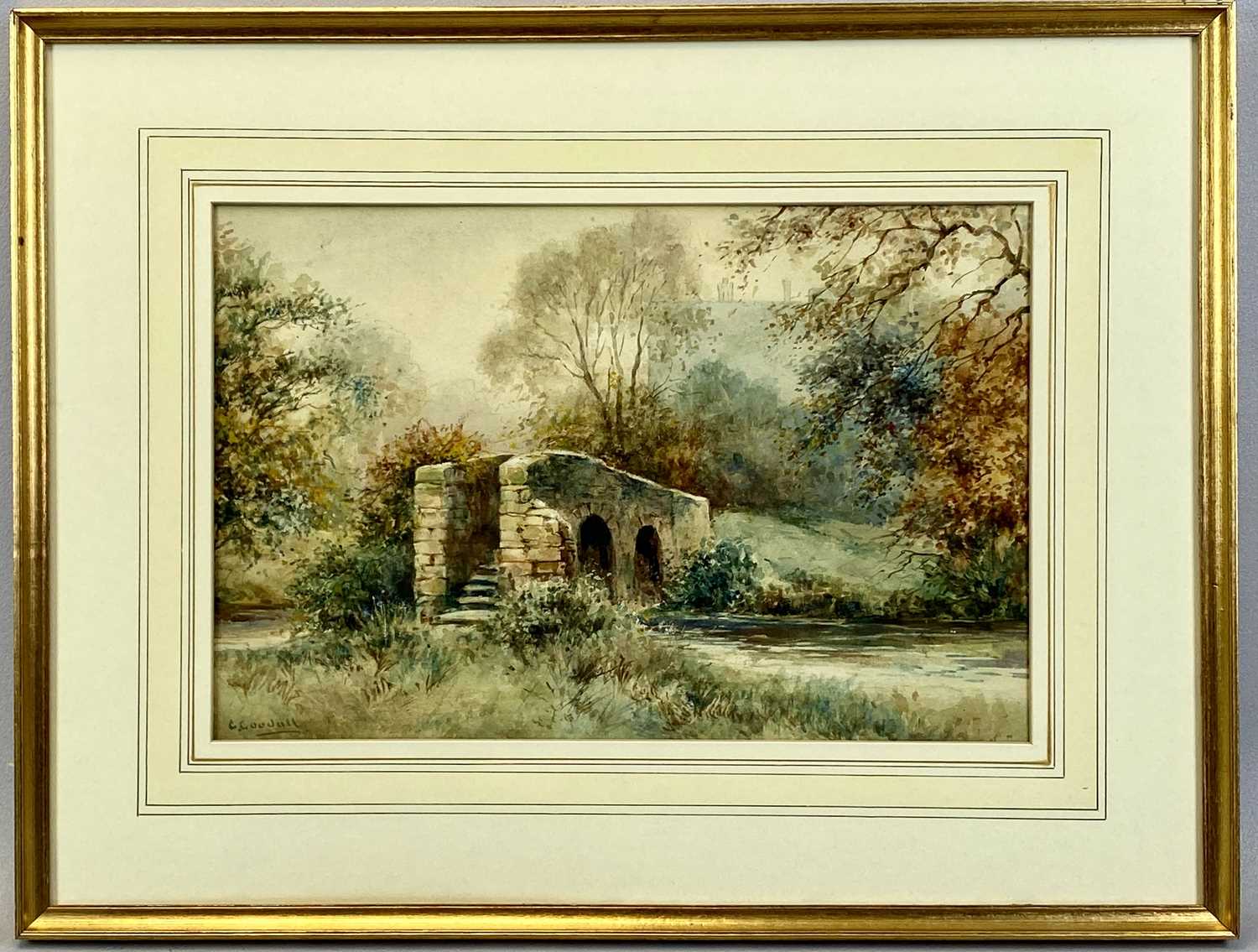 GEORGE GOODALL (British, 19th Century) watercolour - bridge over stream, titled verso 'Dorothy - Image 5 of 7