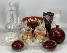 MIXED GLASSWARE including Georgian celery vase of goblet form, bowl etched with ferns, knopped