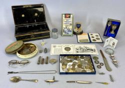 BRITISH AND OVERSEAS COINS, COLLECTABLES, METAL DETECTOR FINDS ETC, mainly within a vintage tin