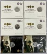 SIX 2015 UK £20 FINE SILVER COINS, comprising four the longest reigning monarch and two Sir