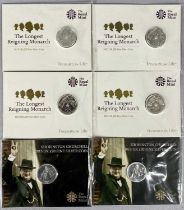 SIX 2015 UK £20 FINE SILVER COINS, comprising four the longest reigning monarch and two Sir