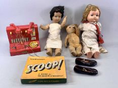 MIXED DOLLS, TOYS AND OTHER ITEMS, including vintage plastic doll with moving blue eyes, 20cms (