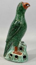 CHINESE EXPORT PORCELAIN FAMILLE VERTE PARROT, late 19th century, modelled with green feathers,