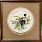 THOMAS GIBB (British, 20th Century) finely detailed painting on circular ceramic plaque - Jay